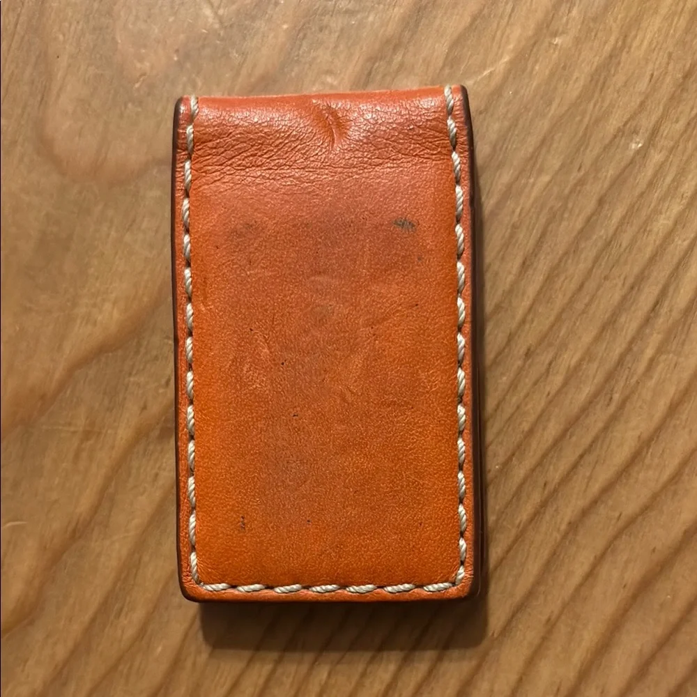 Polo by Ralph Lauren Orange Leather Money Clip with Contrast Stitching Pre-Owned